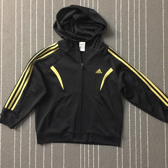 adidas black hoodie yellow stripes